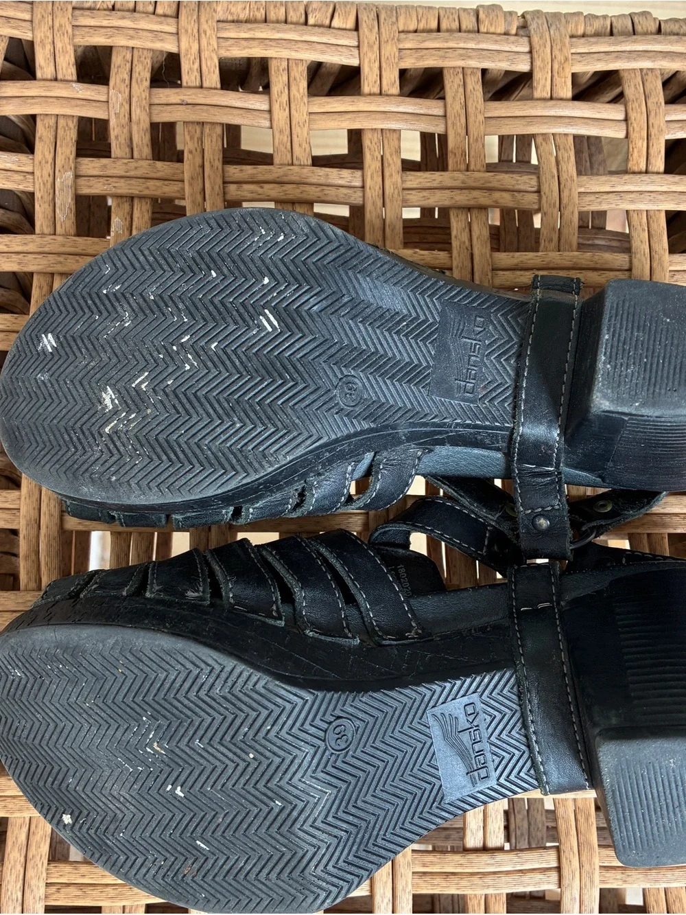 Dansko Black Leather Open-Toe Sandal Heels